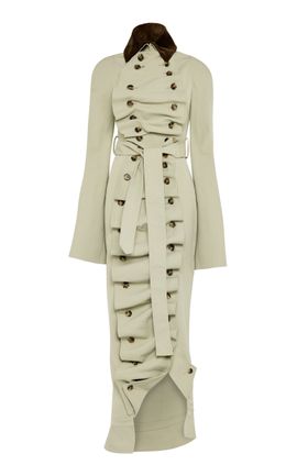 A.W.A.K.E. MODE A.W.A.K.E. MODE CottonBlend BibFront Structured Trench Coat Light Wash FR 42