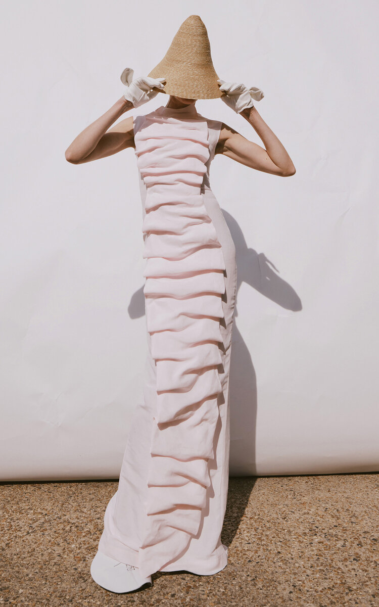A.W.A.K.E. MODE A.W.A.K.E. MODE Ruched BibFront Maxi Dress Pink FR 44