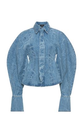 A.W.A.K.E. MODE A.W.A.K.E. MODE TieDetailed AcidWashed Denim Shirt