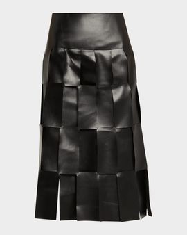 A.W.A.K.E. MODE Faux Leather Multi-Rectangle Midi Skirt