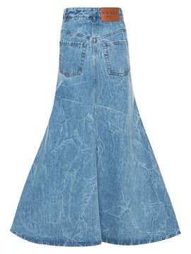 A.W.A.K.E. Mode Women's Acid Wash Denim Flared Maxi Skirt