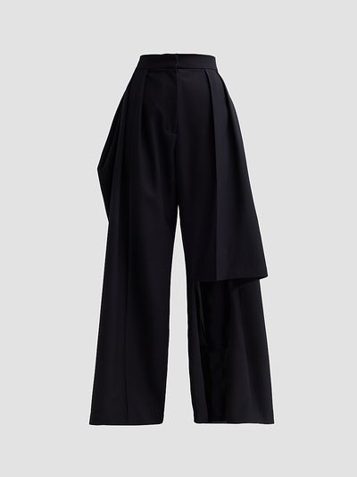 A.W.A.K.E. MODE Women's Draped Wool Slit Knee Pants