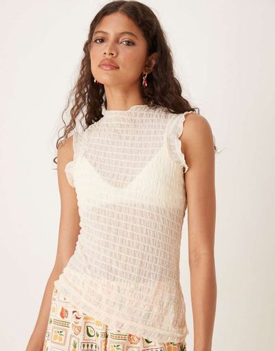 AWARE AWARE asymmetric textured top in cream-White