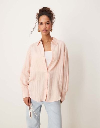 AWARE AWARE crinkle effect shirt in light pink