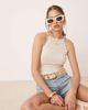 AWARE AWARE fine knit tank top with scalloped trim in cream-White - 1