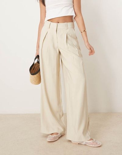 AWARE AWARE high waisted pleat front pants in stone-Neutral