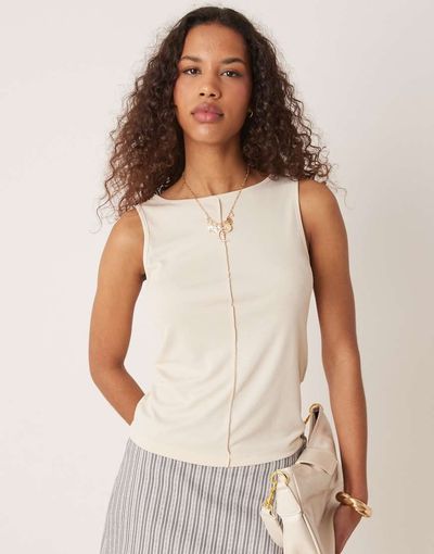 AWARE AWARE seam front jersey top in cream-White