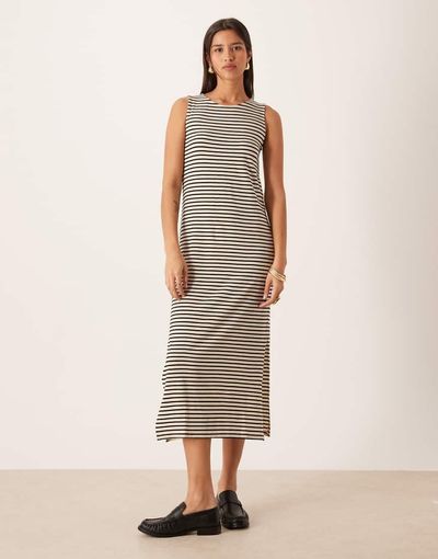 AWARE AWARE sleeveless maxi dress in black and white stripe