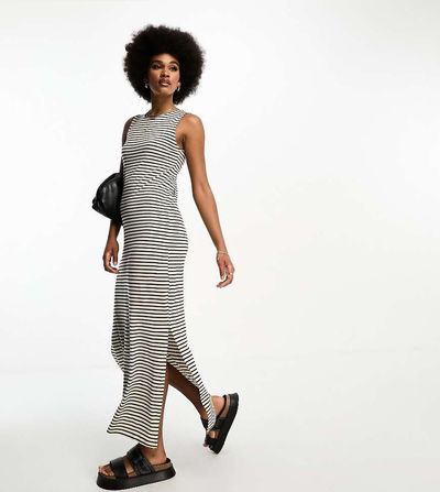 AWARE AWARE Tall sleeveless maxi dress in mono stripe-White