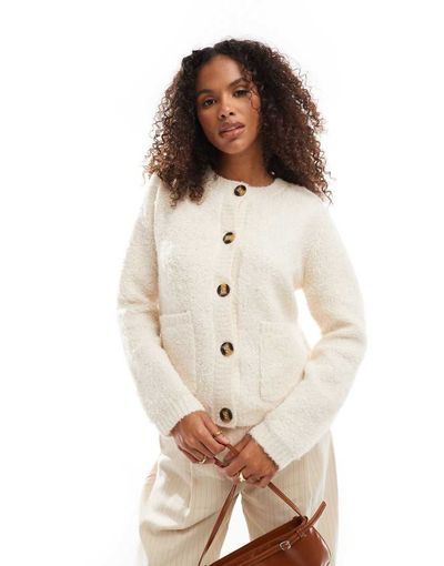 AWARE AWARE textured boucle cardigan in cream-White