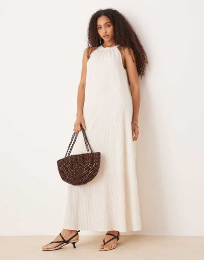 AWARE AWARE textured halter maxi dress in white