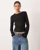 AWARE AWARE textured jersey long sleeve t-shirt with lettuce edging in black - 1