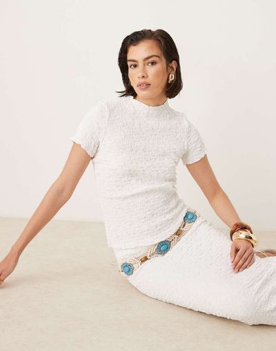 AWARE AWARE textured lettuce edge t-shirt in white - part of a set