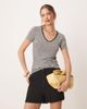 AWARE AWARE v neck t-shirt with contrast trim in mono stripe-White - 1