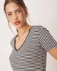 AWARE AWARE v neck t-shirt with contrast trim in mono stripe-White - 2