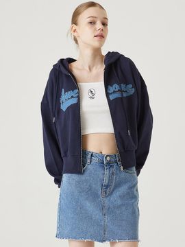 Awesomestudio Awesome Denim Patch Hooded Zip-Up Deep Navy