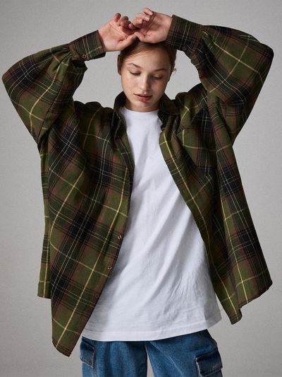 Awesomestudio Big Checkered Oversized-Fit Shirt Khaki