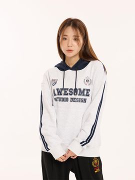 Awesomestudio Blokecore hoodie contrast sweatershirt white gray
