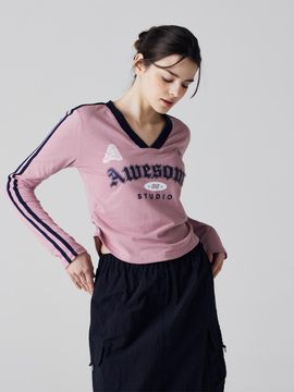 Awesomestudio Blokecore V-neck Shirring T-shirt Indipink
