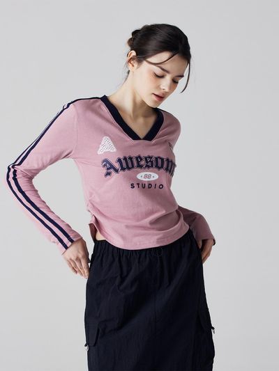 Awesomestudio Blokecore V-neck Shirring T-shirt Indipink