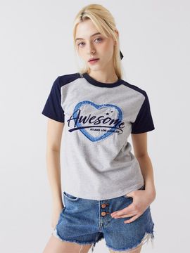 Awesomestudio Denim patch short-sleeved T-shirt melange gray