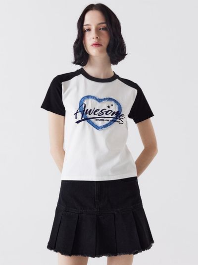 Awesomestudio Denim patch short sleeve T-shirt white