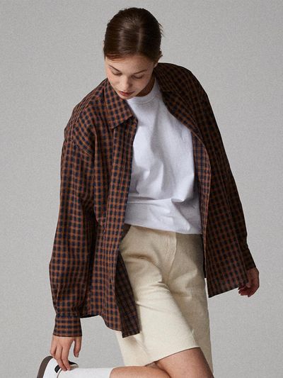 Awesomestudio Dobby Embroidered Checkered Shirt Dark Navy