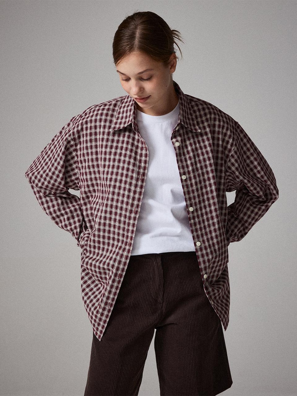 Awesomestudio Dobie Embroidered Checkered Shirt Burgundy