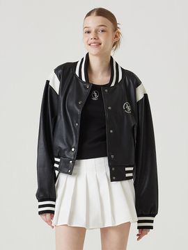 Awesomestudio Eco Leather Baseball Jumper Black