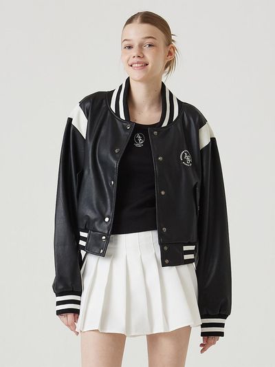 Awesomestudio Eco Leather Baseball Jumper Black