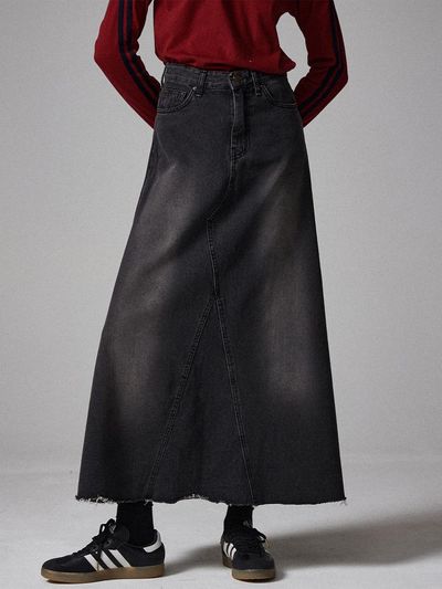 Awesomestudio Flare maxi long denim skirt black