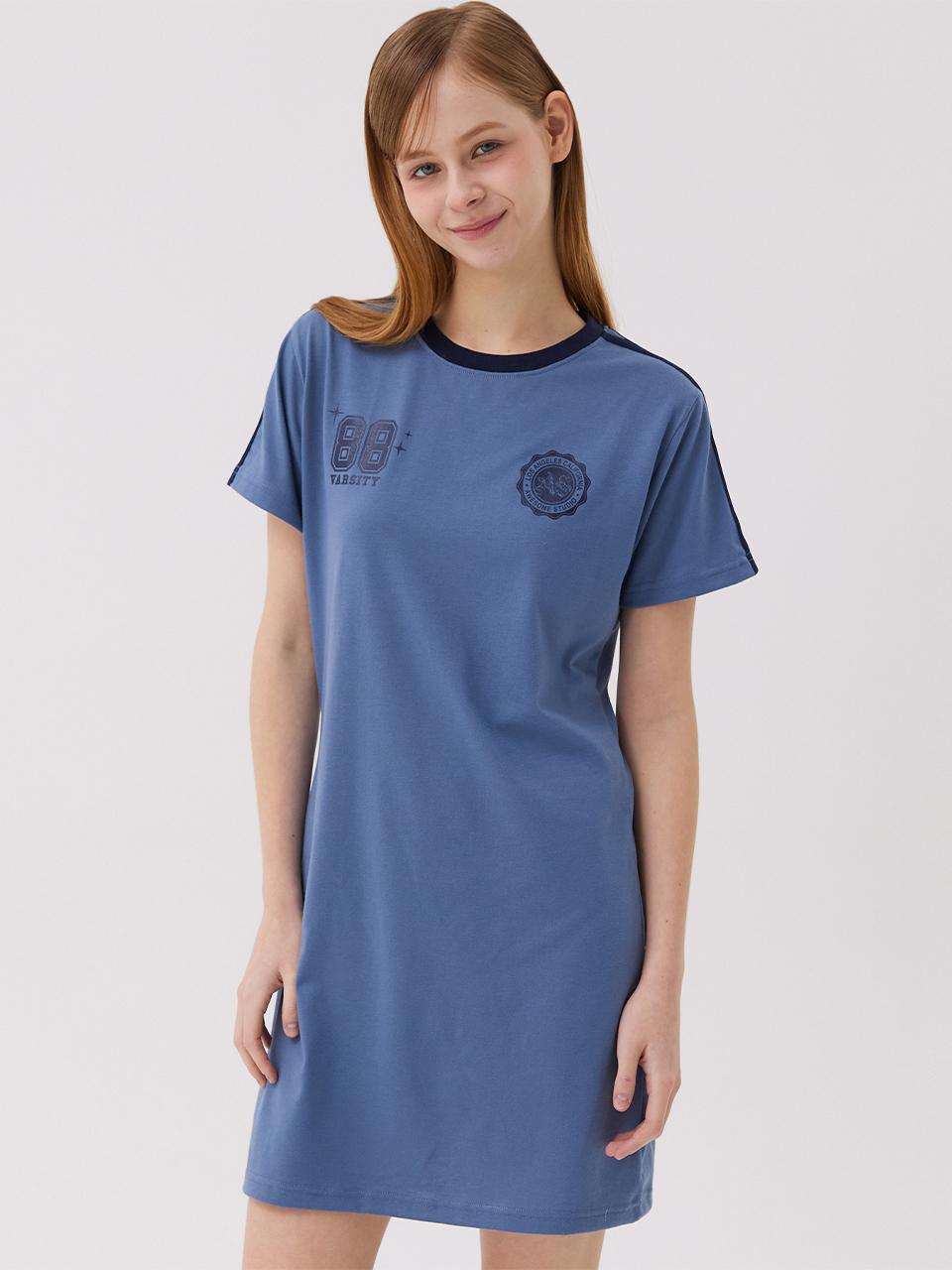 Awesomestudio Football Line Color Block Dress [Indigo Blue]