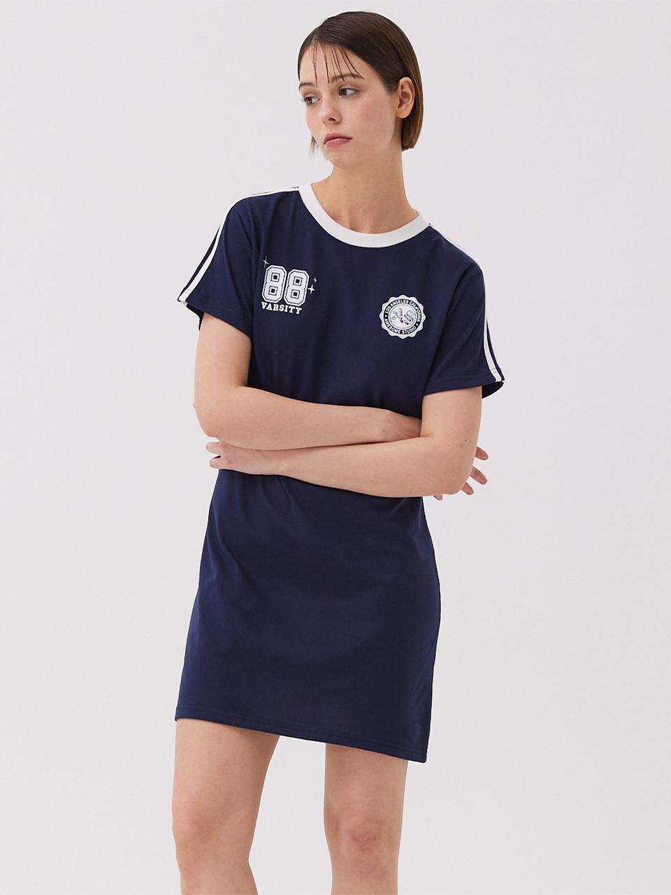 Awesomestudio Football Line Color Block Dress [Navy]