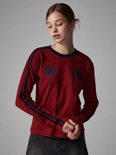 Awesomestudio football line contrast long-sleeved T-shirt