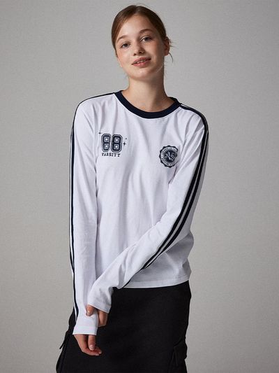Awesomestudio Football Line Contrast Long Sleeve T-shirt White