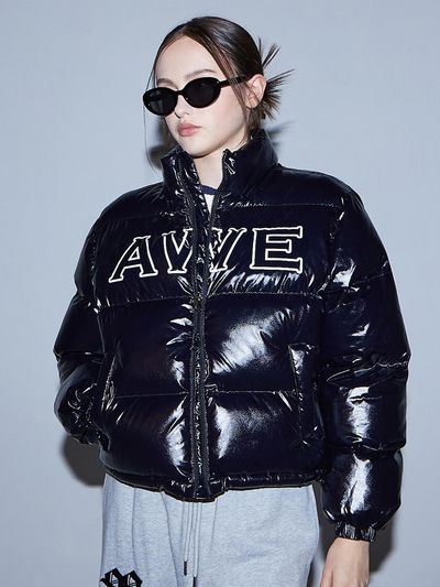 Awesomestudio High Glossy Short Padded Jacket Black