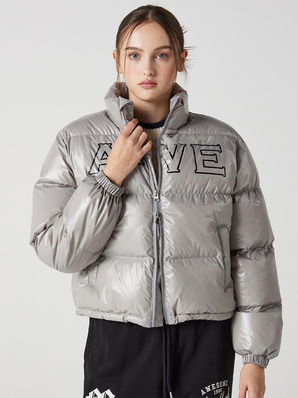 Awesomestudio High Glossy Short Padded Jacket Silver