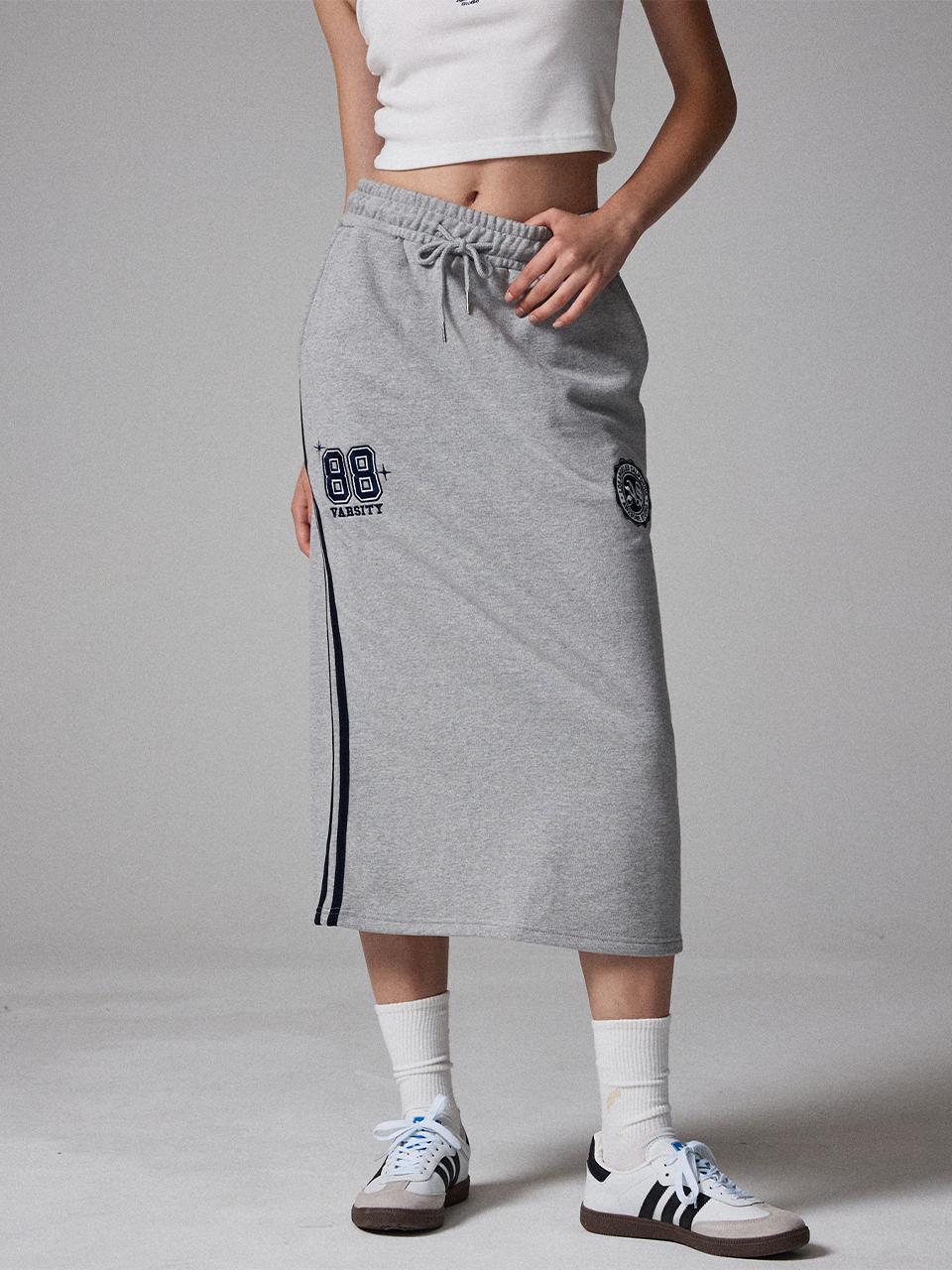 Awesomestudio line contrast sweat long skirt melange gray