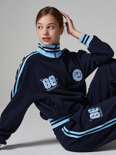 Awesomestudio Line Contrast Track Top Dark Navy