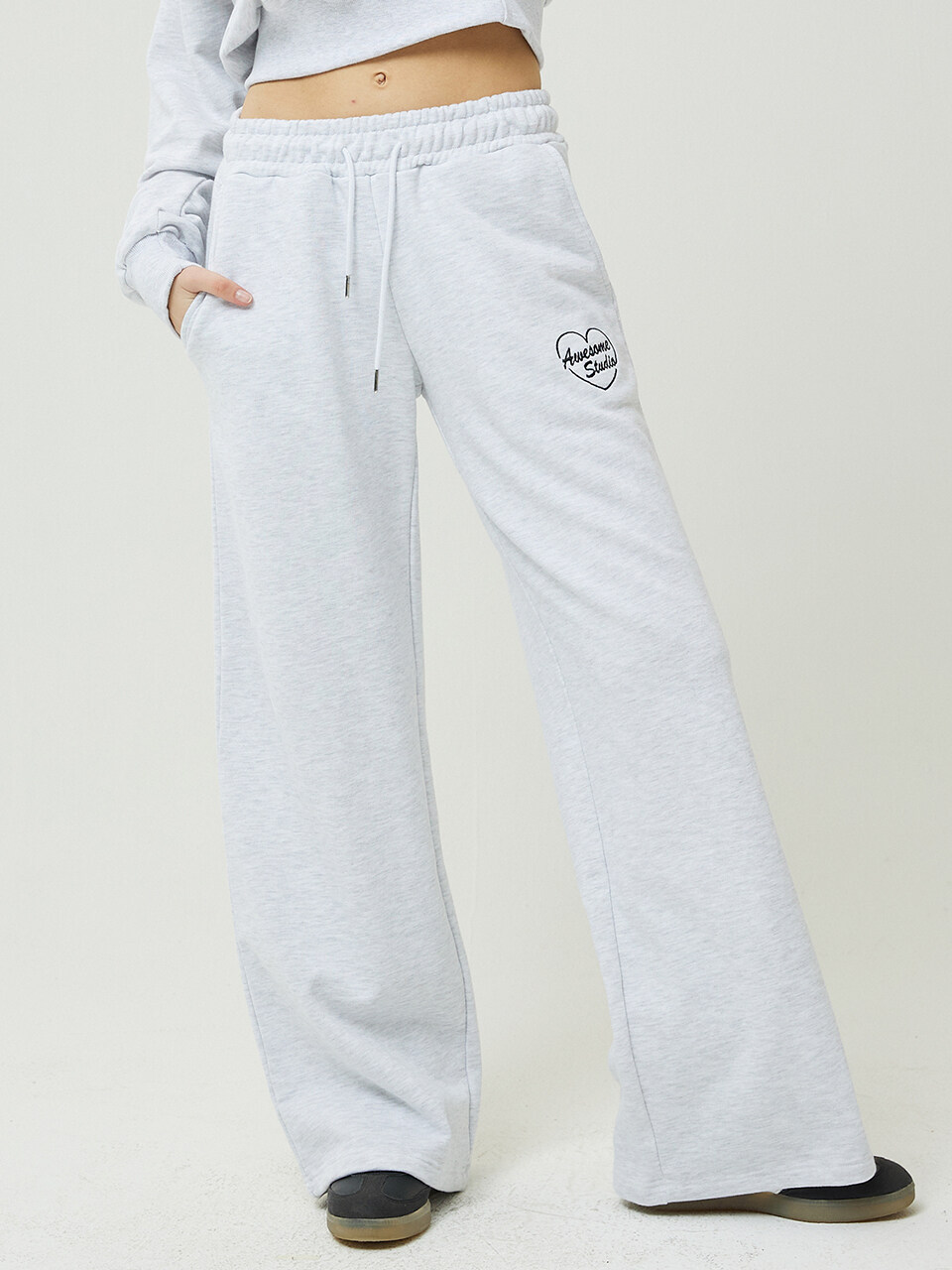Awesomestudio Low Waist Wide Sweatpants _White Gray