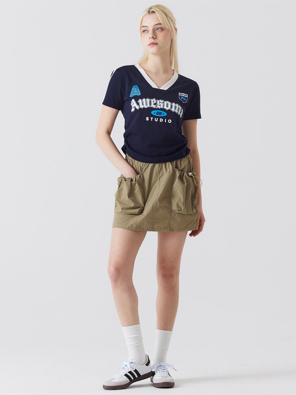 Awesomestudio nylon cargo mini skirt light khaki