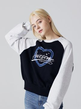 Awesomestudio Raglan denim patch sweat shirt black