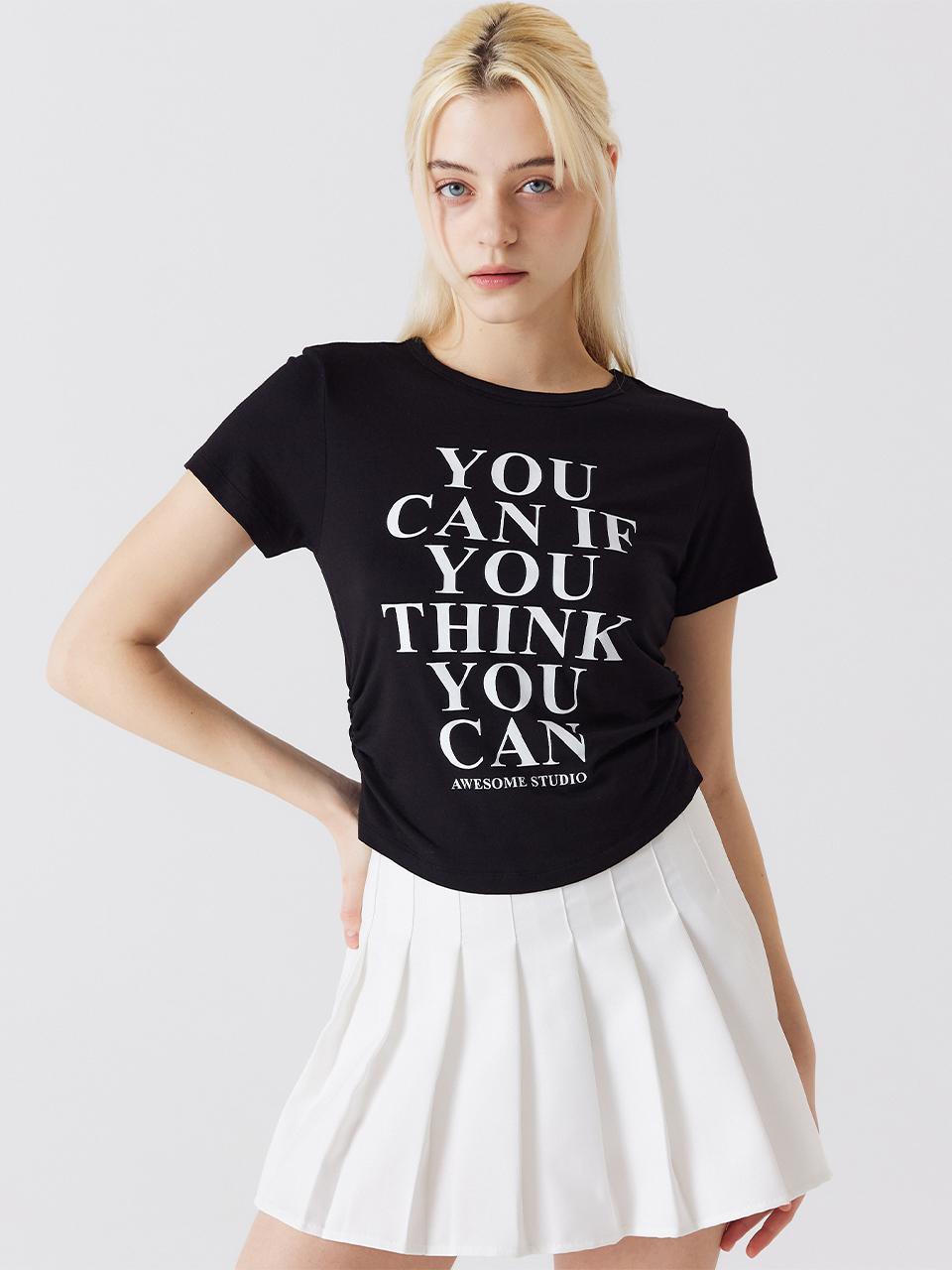 Awesomestudio shirring short-sleeved T-shirt black
