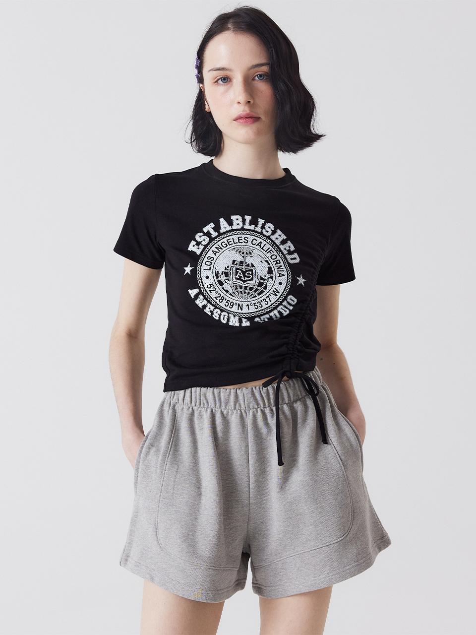 Awesomestudio Side shirring short-sleeved T-shirt black