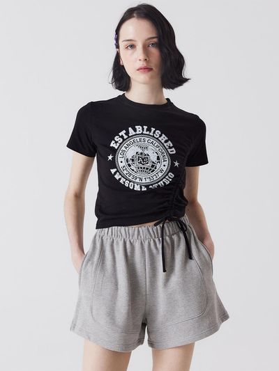 Awesomestudio Side shirring short-sleeved T-shirt black