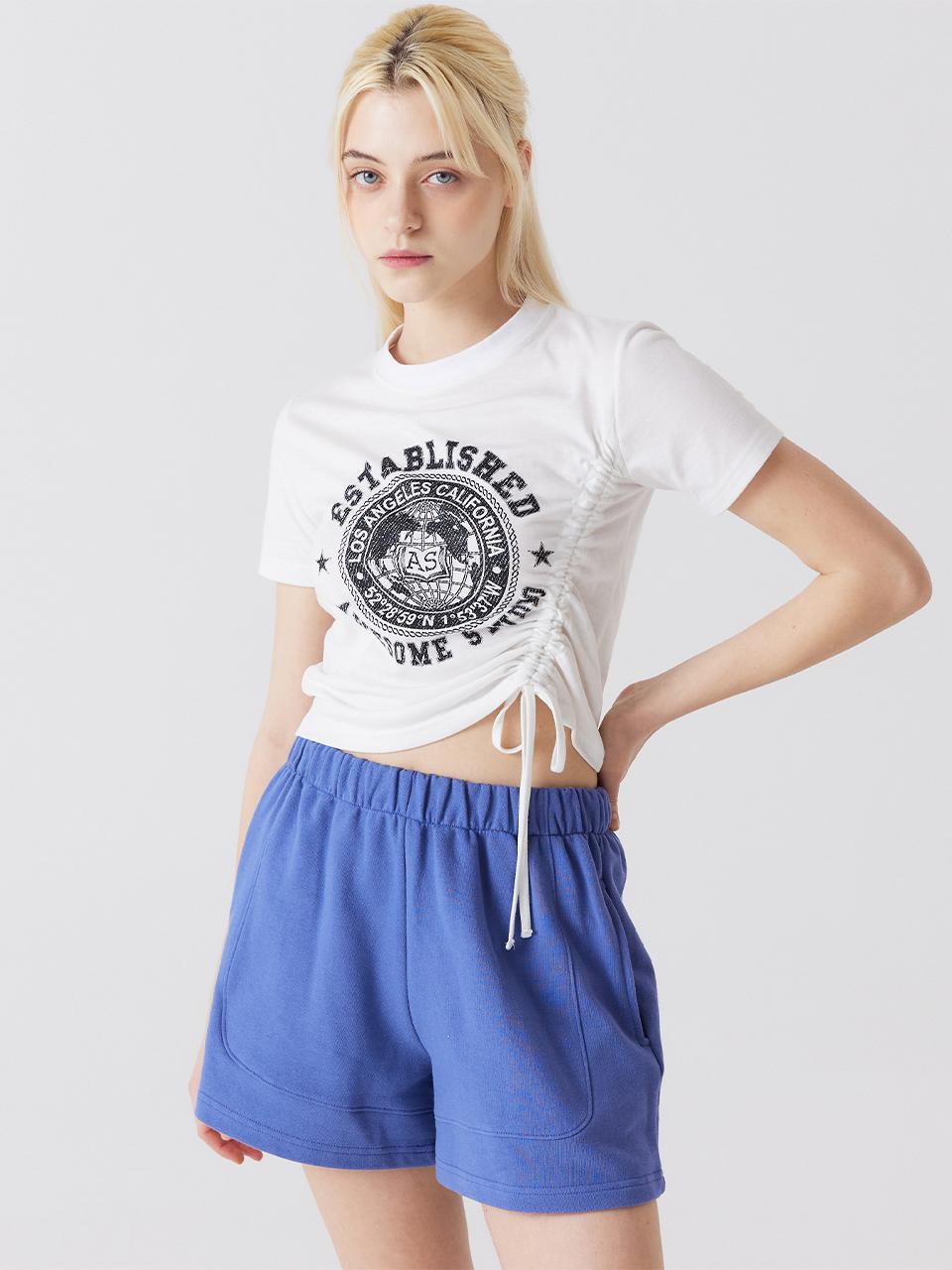 Awesomestudio Side shirring short-sleeved T-shirt white