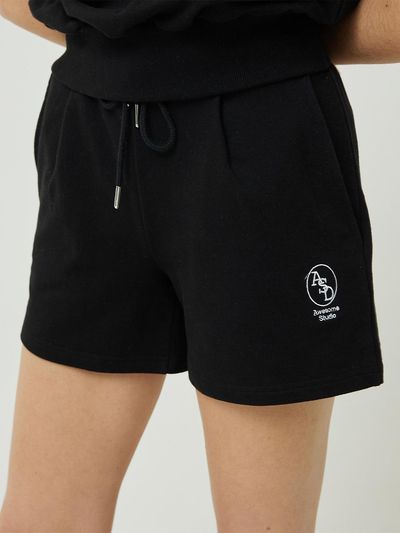 Awesomestudio Signature embroidered one-tuck shorts black