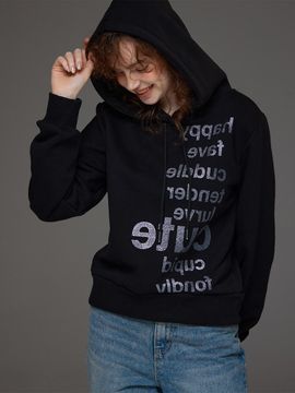 Awesomestudio Slim Lettering Hooded Sweat Shirt_Black