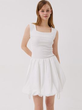 Awesomestudio Square Neck Balloon Layered Mini Dress [Ivory]