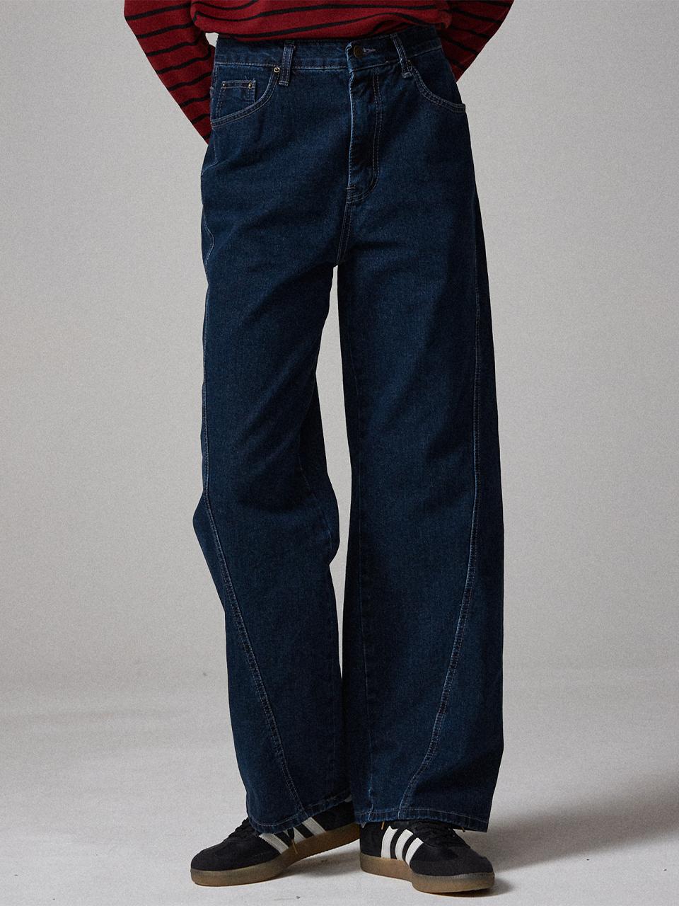 Awesomestudio straight curved denim pants blue